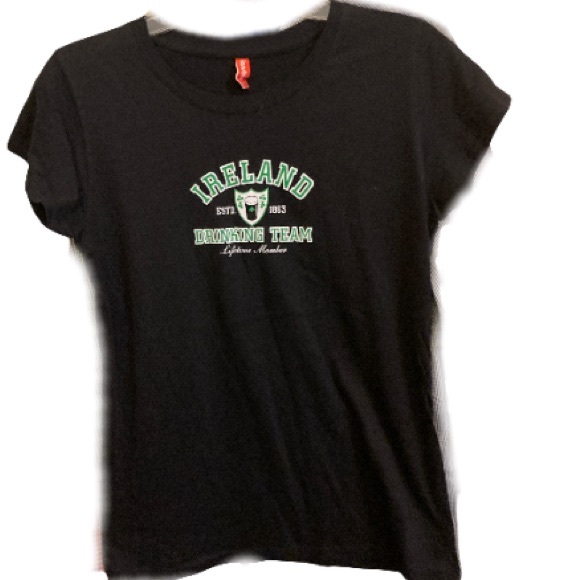 St Patrick’s Tops - St Patrick’s Women’s Juniors Ireland Drinking Team T Shirt Black/Green Large